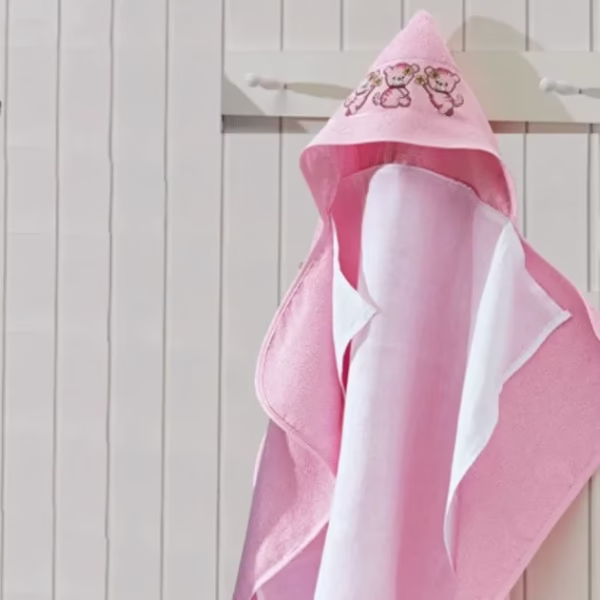 Toalha de Banho com capuz e fralda Dohler Baby Love Rosa