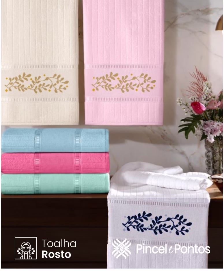 Toalha de Rosto Bouton Caprice Luxo 50×80 cm para Bordar